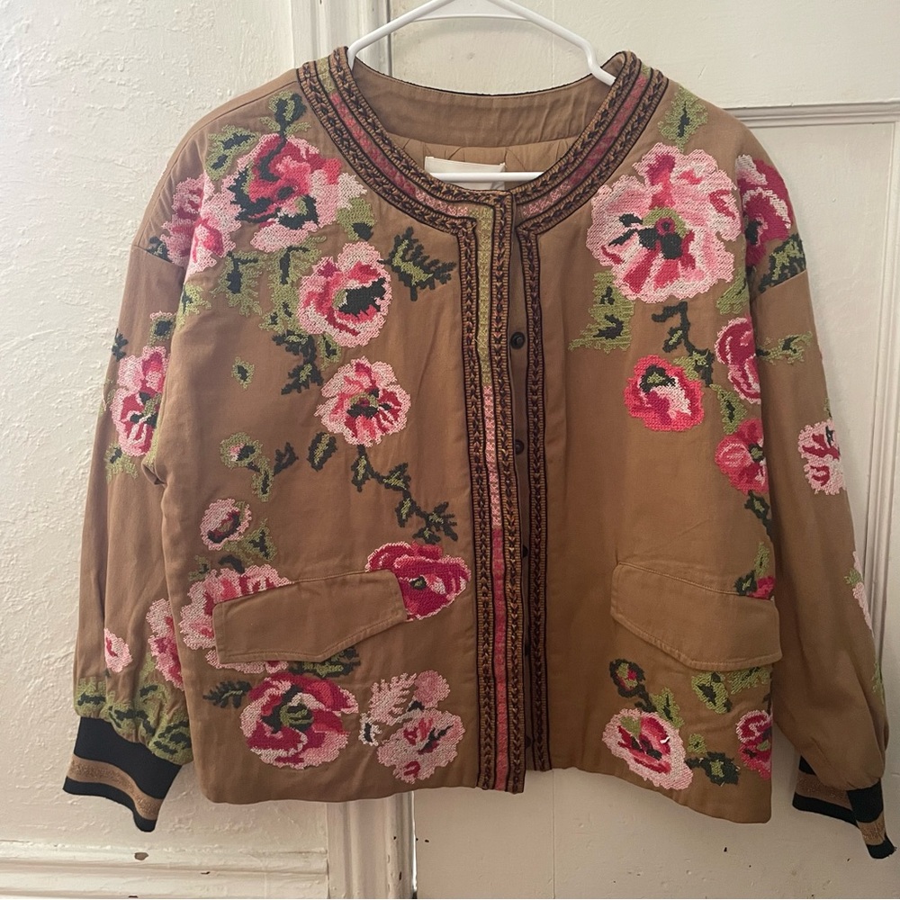 Anthropologie Embroidered Bomber Jacket